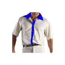 Homens látex Bonito Top Curto Slevees Camisas Tamanho XXS-XXL Azul Marinho e Branco 2024 - compre barato