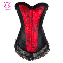 Red and Black Satin&Jacquard Overbust Corset with Suspenders Sexy Corselet Corpete Burlesque Women Bustier Top Gothic Espartilho 2024 - buy cheap