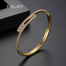 FXLRY New Design Shiny Asymmetric Bracelets&Bangles For Women Charming Tiny CZ Paved Fashion Gold Color Bangle Jewelry 2024 - buy cheap