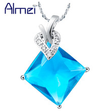 Almei Kolye gargantilla de declaración collares largos para mujer chica plata azul Zirconia grandes colgantes y collares cuadrados de piedra joyería N492 2024 - compra barato