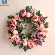 NuoNuoWell 40cm Artificial Penoy Flower Garland Wedding Home Door Lintel Wreath Rose Decor Retro Style Wreath 2024 - buy cheap
