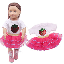 Roupas de boneca morango, camiseta branca + saia vermelha rosa acessórios 18 polegadas boneca de menina e bonecas de 43 cm c289 2024 - compre barato