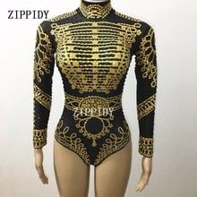 Shining Gold Black Crystals Bodysuit Glisten Rhinestones Costume Nigthclub Performance Party Celebrate Outfit Stage Leotard Wear 2024 - buy cheap