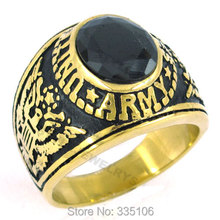 Free shipping! Gold United States Army Ring Stainless Steel Jewelry Black Zircon Military Ring Motor Biker Ring SWR0142 2024 - buy cheap