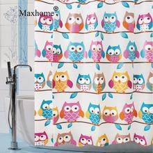 Lovely Cartoon Owls Bathroom Waterproof Eva Curtain With 12pcs Curtain Hooks Rings Home Deco Bath Curtain 180x180cm 2024 - buy cheap
