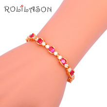 ROLILASON Wedding Accessories for Bride Rose pink Crystal Golden High Quality Zircon Charm Bracelets Fashion jewelry TBS991 2024 - buy cheap