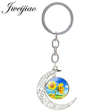 JWEIJIAO Yellow Sunflower Charms Keychain Moon Pendant Key Rings Glass Cabochon Dome Jewelry For Woman Girls Gift Custom XR12 2024 - buy cheap
