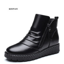 Koovan botas de mujer 2018 zapatos de madre zapatos de algodón de invierno zapatos corto Mujer medio-de Plano de piel de vaca con el tobillo botas 566 2024 - compra barato