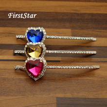 1 Pair FirstStar Trendy Shining Rhinestone Heart Luxury Hair Clip Royal Blue Crystal Women Hair Barrette Jewelry Accessories 2024 - buy cheap