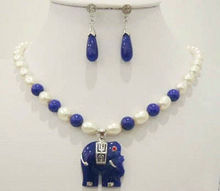 Натуральный белый рисовый жемчуг и голубой нефритовый слон кулон ожерелье серьги набор 2024 - купить недорого