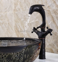 Black Oil Rubbed Bronze Deck Mounted Dolphin Model Style Bathroom Basin Mixer Tap / Swivel Spout Vessel Sink Faucets Wnf315 2024 - buy cheap
