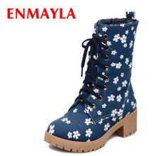 ENMAYLA Spring Classic Bohemia Flower Print Women Boots Cloth Vintage Lace Up High Boots Platform Ankle Boots Autumn Shoes 2024 - buy cheap