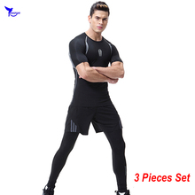 Conjunto de roupa esportiva masculina, 3 peças de roupa de compressão para homens, conjunto de roupas para corrida, treinamento, academia, fitness, roupa esportiva masculina 2024 - compre barato