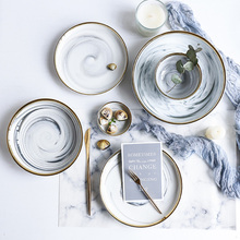 Фарфоровая тарелка с мраморным узором, Салатница, изысканная мраморная посуда, керамическая обеденная тарелка, столовая посуда, столовый сервиз 2024 - купить недорого