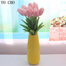 YO CHO 21pc/lots PU Tulips Fake Flower Bride Bouquet DIY Real Touch Flowers Home Garden Wedding Decoration Artificial Tulip 2024 - buy cheap