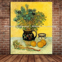 Majolica jarro com flores silvestres de vincent van gogh feito à mão cópia pinturas a óleo famosas na lona parede imagem para decoração de casa 2024 - compre barato