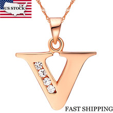 US STOCK 15%Off Necklace Pendant Rose Gold Color Collier Accessories Bague Silver Jewelry Necklace with Letters V Uloveido N1000 2024 - buy cheap