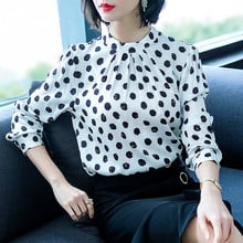 2019 Fashion Women Blouse Natural Silk Black White Dot Womens Tops and Blouses Office Long Sleeve Summer Clothing blusas XQ038 2024 - buy cheap