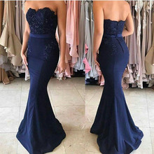 Navy Blue Cheap Bridesmaid Dresses Under 50 Mermaid Sweetheart Lace Beaded Long Wedding Party Dresses For Women 2024 - buy cheap