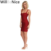 WillBeNice 2019 Wholesale Wine Red Cross  Short Spaghetti Strap Night Club Wear Party Sexy Girl Bodycon Classic Bandage Dress 2024 - buy cheap