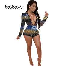 Kakan 2019 summer new women's sequins one-piece tights club party  color sequins leotard sexy V-neck jumpsuit 2024 - buy cheap