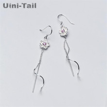 Uini-Tail hot new 925 sterling silver flowers cherry earrings Korean temperament long paragraph simple fringed wave earrings 2024 - buy cheap
