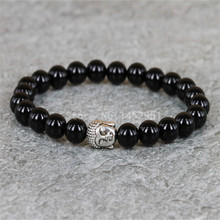 1PC 8mm Beaded Bracelet with Silver Plated Buddha Head Bracelet Natural Gem Stone Buddha Hand Bracelet with Skull/Hamsa 2024 - buy cheap