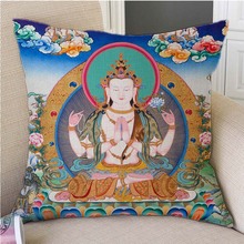 Fronha de parede de budismo antigo, arte de pintura de parede para decoração de casa, tecido sakyamuni, retrato, capa de almofada de linho 2024 - compre barato