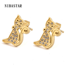 Gold-Color 316L Stainless Steel Jewelry Crystal Cartoon Cat Stud Earring for Women 2024 - buy cheap
