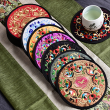 Коврик для чаши с вышивкой в китайском стиле, многоцветный коврик для чашки с вышивкой, 4 шт./лот 2024 - купить недорого