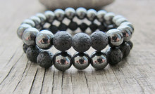 2Pc Sets Natural stones bracelets 8MM Hematite Lava Stone Bracelet Men set bracelets Sport bracelet Yoga Mala Beads 2024 - buy cheap