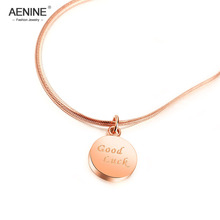 Aenine na moda de aço inoxidável rosa ouro amor personalizado boa sorte inglês carta pingente colar feminino festa presente natal an18237 2024 - compre barato