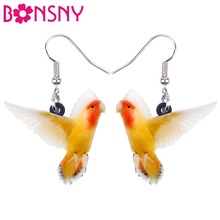 Bonsny-pendientes largos de PVC para mujer y niña, joyería de moda con diseño de pájaros amorosos, de color amarillo y americano 2024 - compra barato