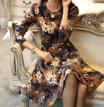 2015 spring autumn women basic dress long sleeve round collar slim vintage floral print dress ladies workwear belt free XXXL H1 2024 - buy cheap