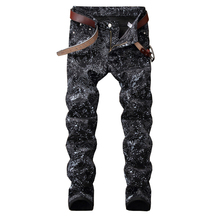 Sokotoo Men's slim black printed jeans Fashion stretch pencil pants 2024 - buy cheap