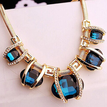 Fashion Women Crystal Pendant Golden Chain Choker Beauty Statement Bib Necklace 2024 - buy cheap