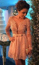 Long Sleeves Elegant Cocktail Dresses A-line V-neck Short Mini Lace Pearls Party Plus Size Homecoming Dresses 2024 - buy cheap