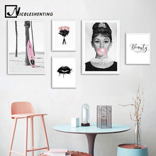 Audrey hepqueimar pôster de parede, arte nórdica minimalista para decoração, sala de estar, preto, branco, pop 2024 - compre barato