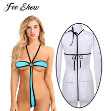 Summer Women Lingerie One-piece Micro Mini Bikini Swimsuit Halter Neck Backless High Cut Self-tie Thong Nightwear Beach Swimwear 2024 - buy cheap