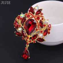 JUJIE Color Rhinestone Flower Brooch Pins For Women 2017Red Crystal Plant Brooch Lapel Pins For Wedding Bouquets Fashion Jewelry 2024 - buy cheap