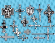 Mixed Encantos Crucifixo Cruz Pingente de Prata Do Vintage 16 Estilo Para A Tomada de Jóias Da Moda Pulseira 100 PCS Artesanato Acessórios W19 2024 - compre barato