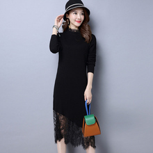 Fashion Straight Patchwork Lace Sweater Dress 2019 New Women Spring Autumn Long Pullover Sweater Female Knitted Dress FP2003 2024 - buy cheap