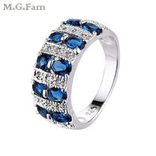 MGFam Deep Blue Rings For Women New 2018 Spring Europe Hot Sale White Gold color AAA+ Cubic Zircon 2024 - buy cheap