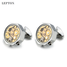 Fashion Gold Watch Movement Cufflinks Non-Functional Stainless Steel Steampunk Gear Watch Mechanism Cufflinks for Mens Groom 2024 - buy cheap