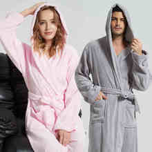 Winter Women Bathrobe Hooded 100% Cotton Autumn Thick Warm Towel Fleece Sleepwear Long Robe Hotel Spa soft Nightgown Kimono robe 2024 - buy cheap