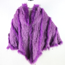 2021 Hot Sale Real Knitted Rabbit Fur And Raccoon Dog Fur Poncho With a Hood Fashion Women Rabbit Fur Shawl Fur Coat 2024 - buy cheap