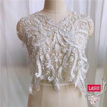 LASUI-vestido de boda blanco de lujo, 41x50 cm, perla pequeña + lentejuelas bordadas, cordón, flores, Apliques de encaje, escote, joyería especial 0304 2024 - compra barato