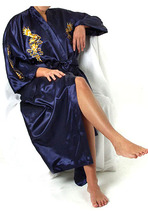 Camisola de seda chinesa azul marinho, camisola feminina tradicional bordada com dragão, kimono, roupa de banho, tamanhos s s m g xg xxl a136 2024 - compre barato