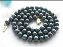 ¡2017> @> 17 "Genuine Natural 9-10mm collar de perlas redondas Negras! 2024 - compra barato