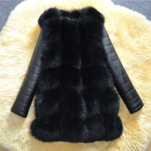 2019 Winter New Arrival Warm Women Faux Fox Fur Coat with PU Sleeve High imitation Fox Fur Jacket Black fur Outerwear 2024 - buy cheap